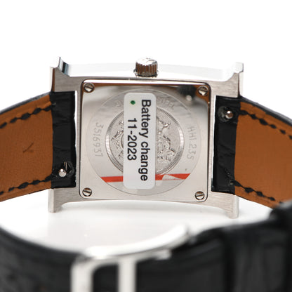 Hermes Stainless Steel Alligator Diamond Bezel Mother of Pearl 21mm Heure H Hour Quartz Watch Noir 4 of 5