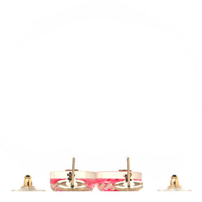 Chanel Resin Chain Tweed CC Drop Earrings Pink Gold 4 of 8