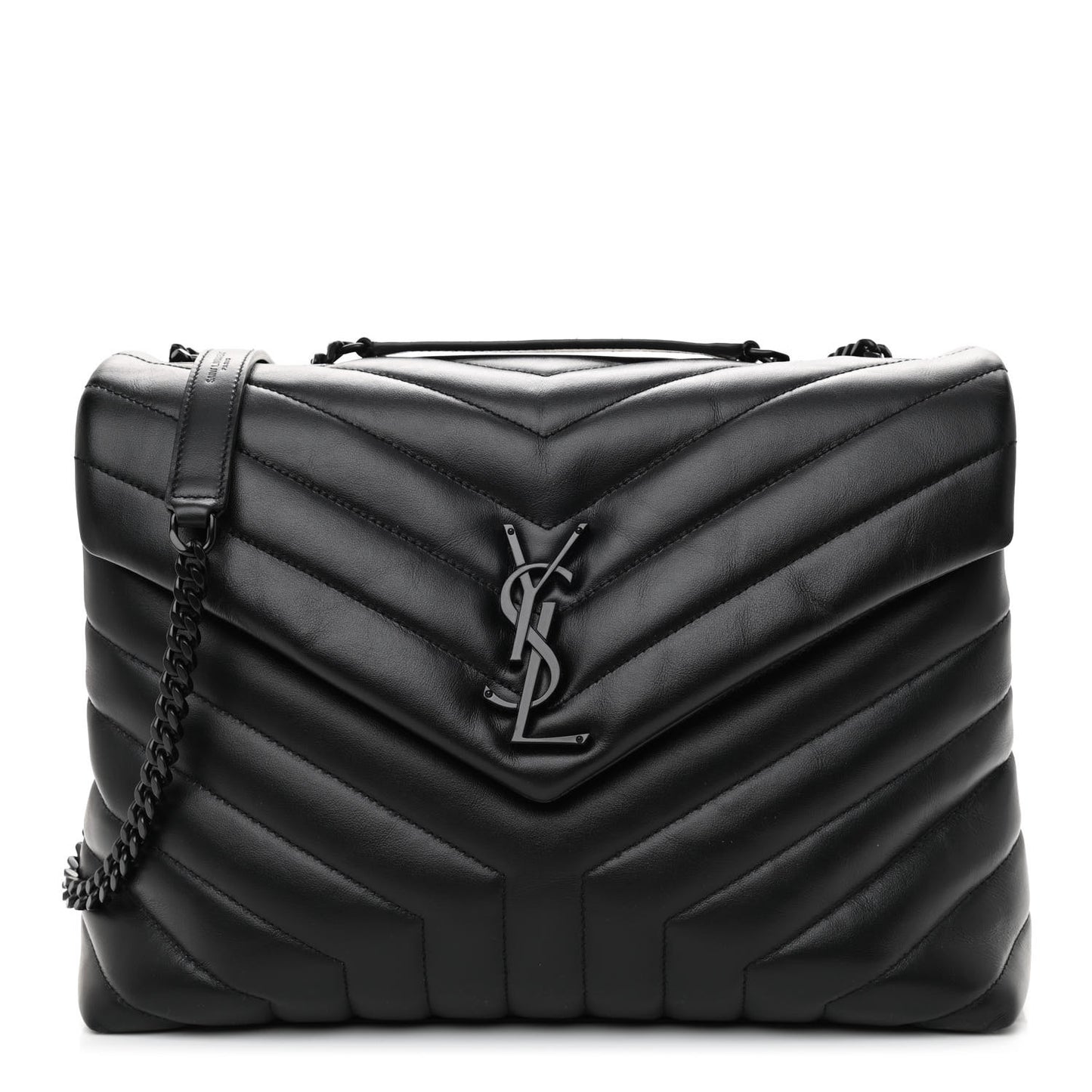 Calfskin Y Quilted Monogram Monochrome Medium Loulou Chain Satchel Black