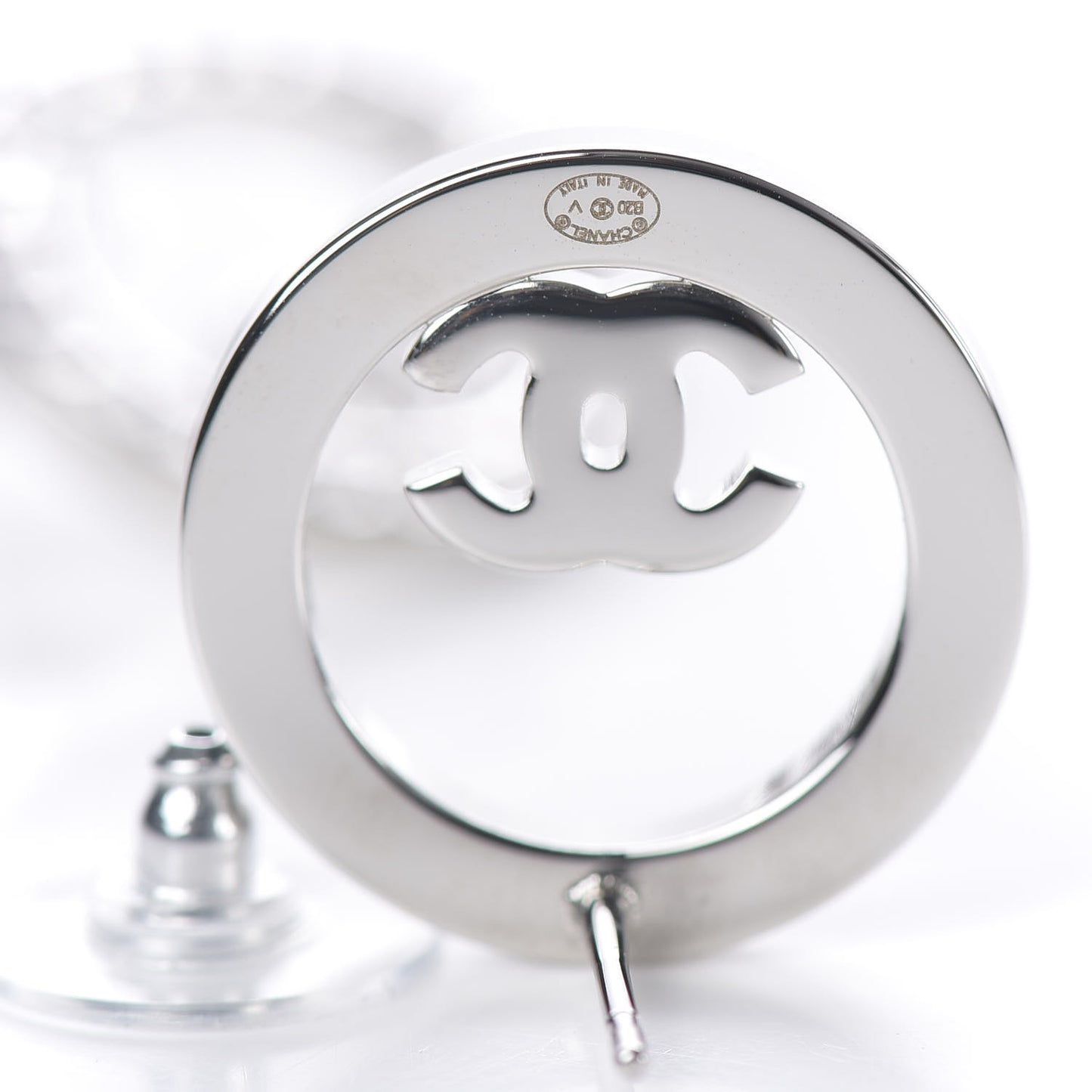 Crystal CC Round Earrings Silver