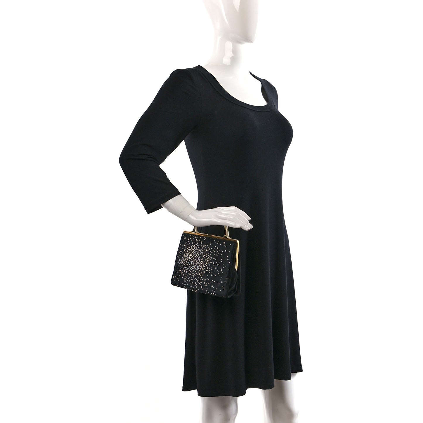 Crystal Trim Satin Evening Bag Clutch Black
