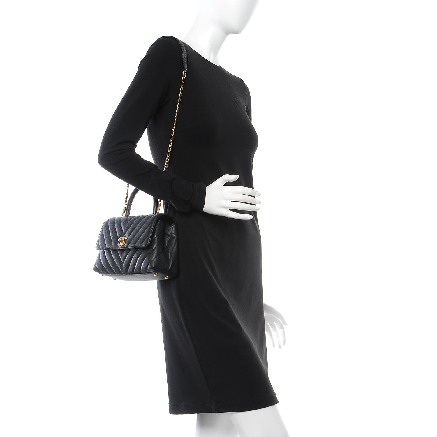 Chanel Caviar Chevron Quilted Mini Coco Handle Flap Black 2 of 8