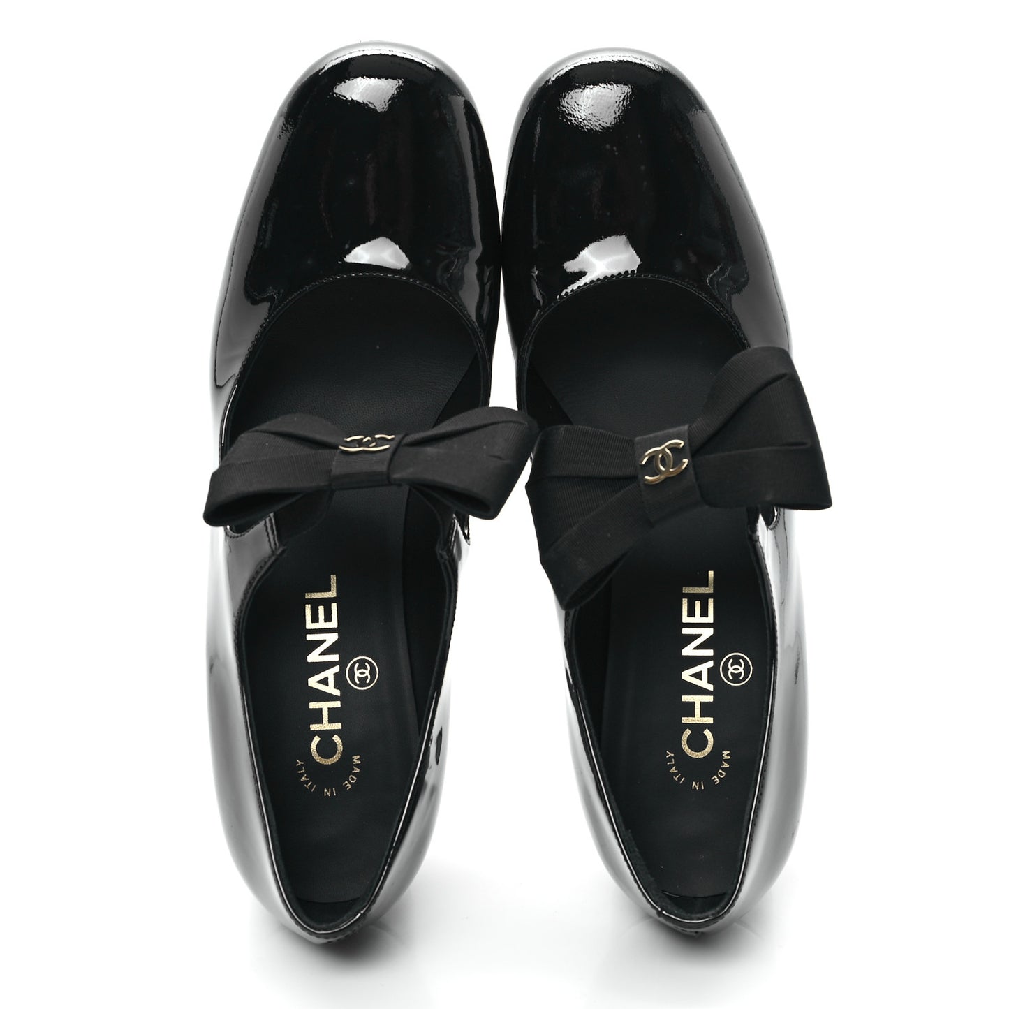 Patent Calfskin Grosgrain CC Mary Jane Pumps 39 Black