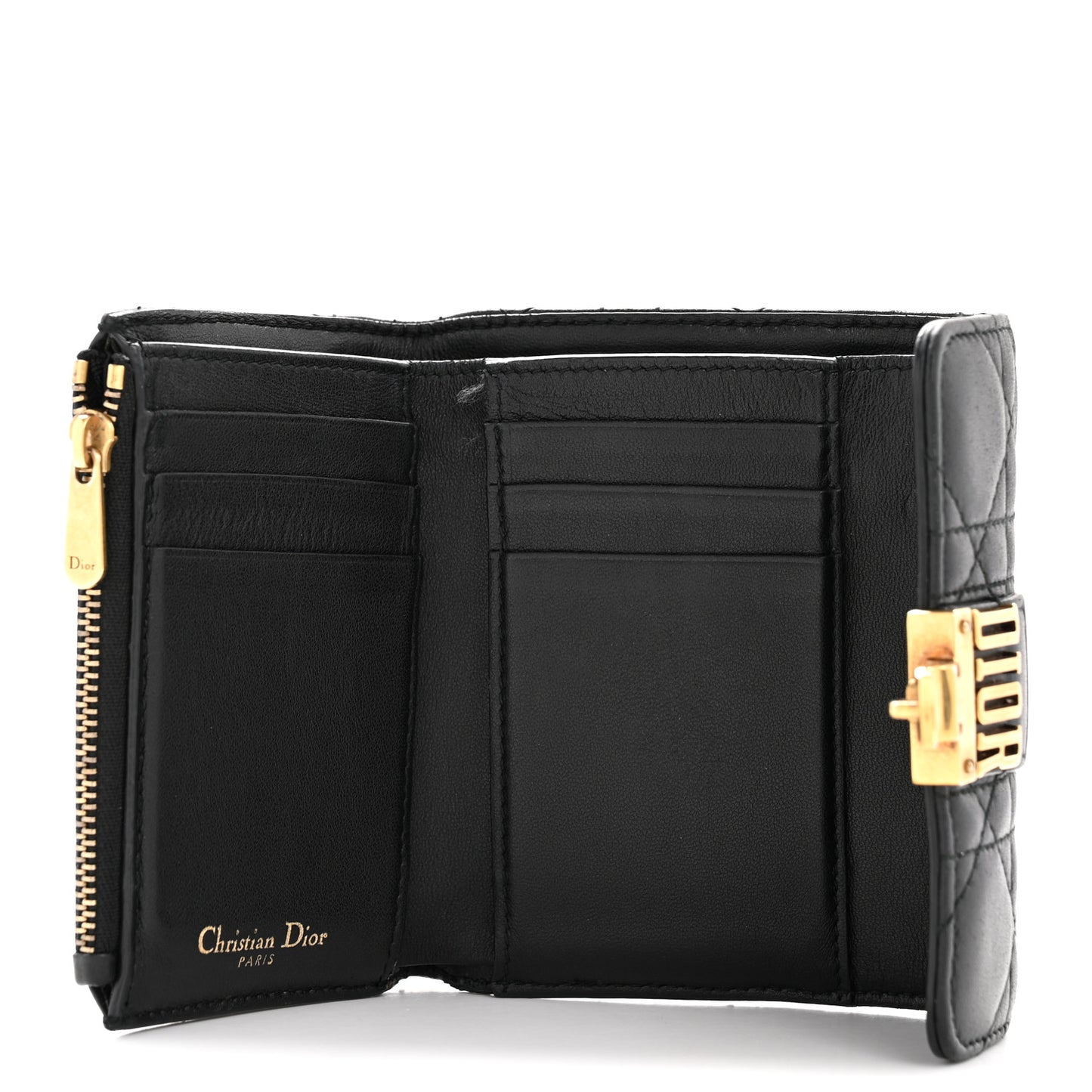 Lambskin Cannage Dioraddict Flap Wallet Black