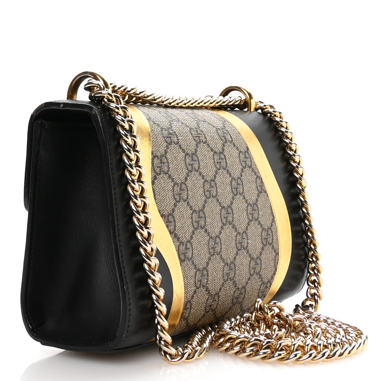Gucci Calfskin GG Supreme Monogram Small Padlock Shoulder Bag Black Gold 3 of 11
