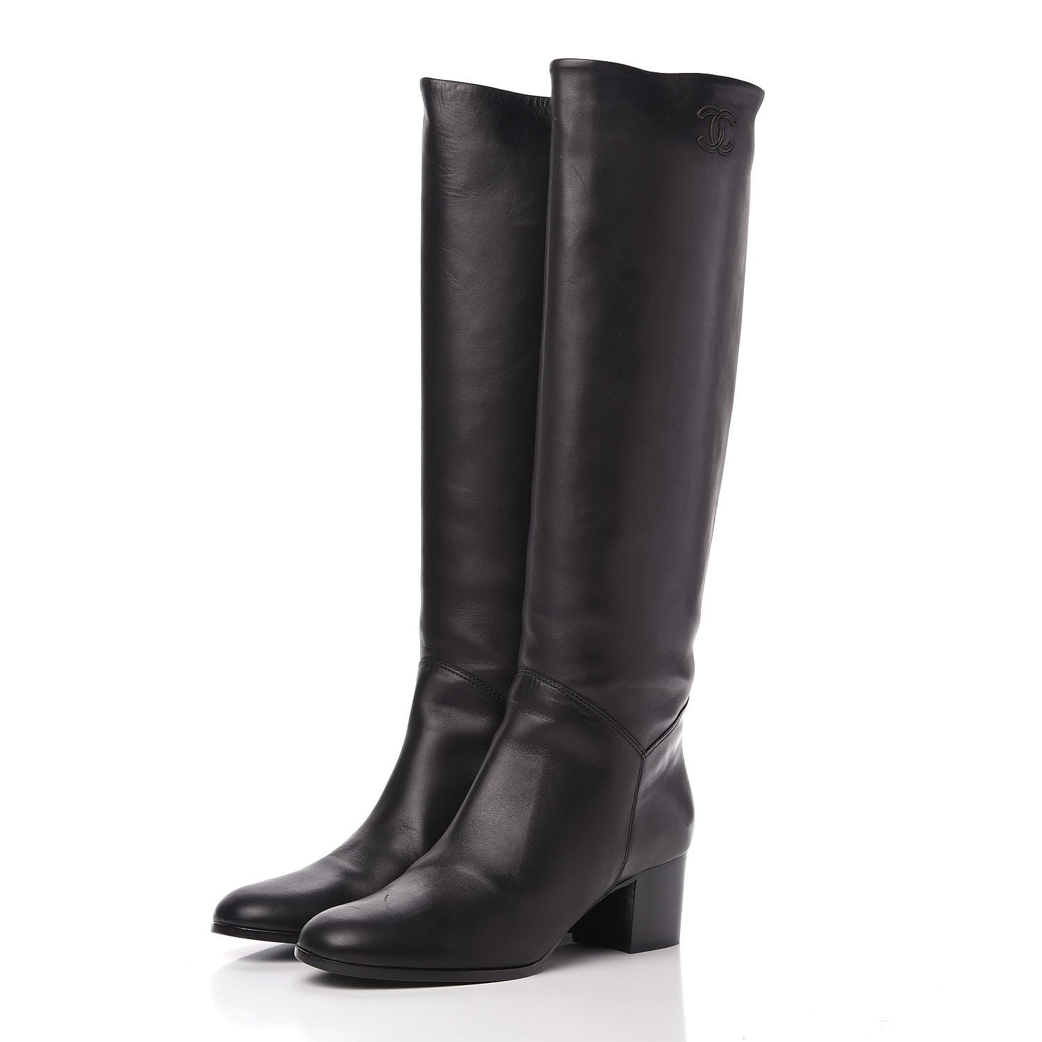 Chanel Calfskin CC Knee High Boots 39.5 Black 3 of 8