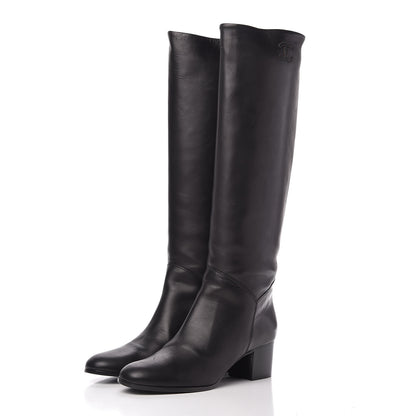Chanel Calfskin CC Knee High Boots 39.5 Black 3 of 8