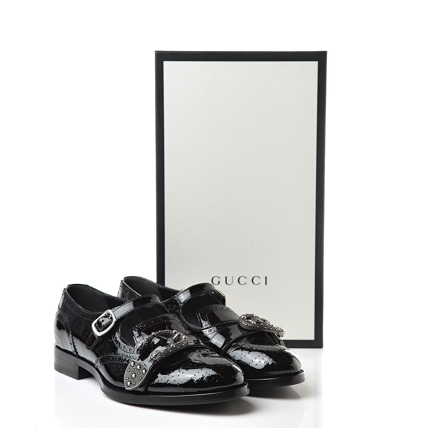 Gucci Vernice Crystal Bee Embroidered Mens Queercore Brogue Monk Strap Loafers 9 Black 10 of 10