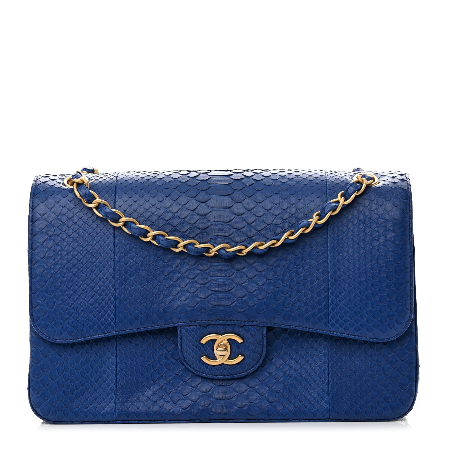 Snakeskin Jumbo Double Flap Bright Blue