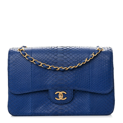 Chanel Snakeskin Jumbo Double Flap Bright Blue 1 of 11