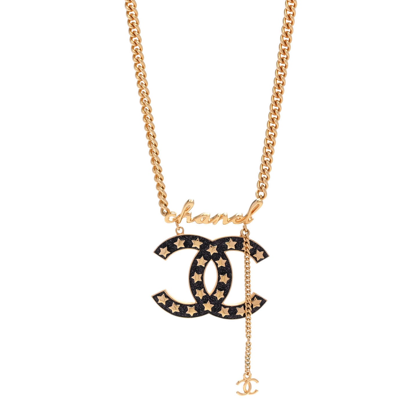 Metal CC Star Necklace Gold Pearly Black