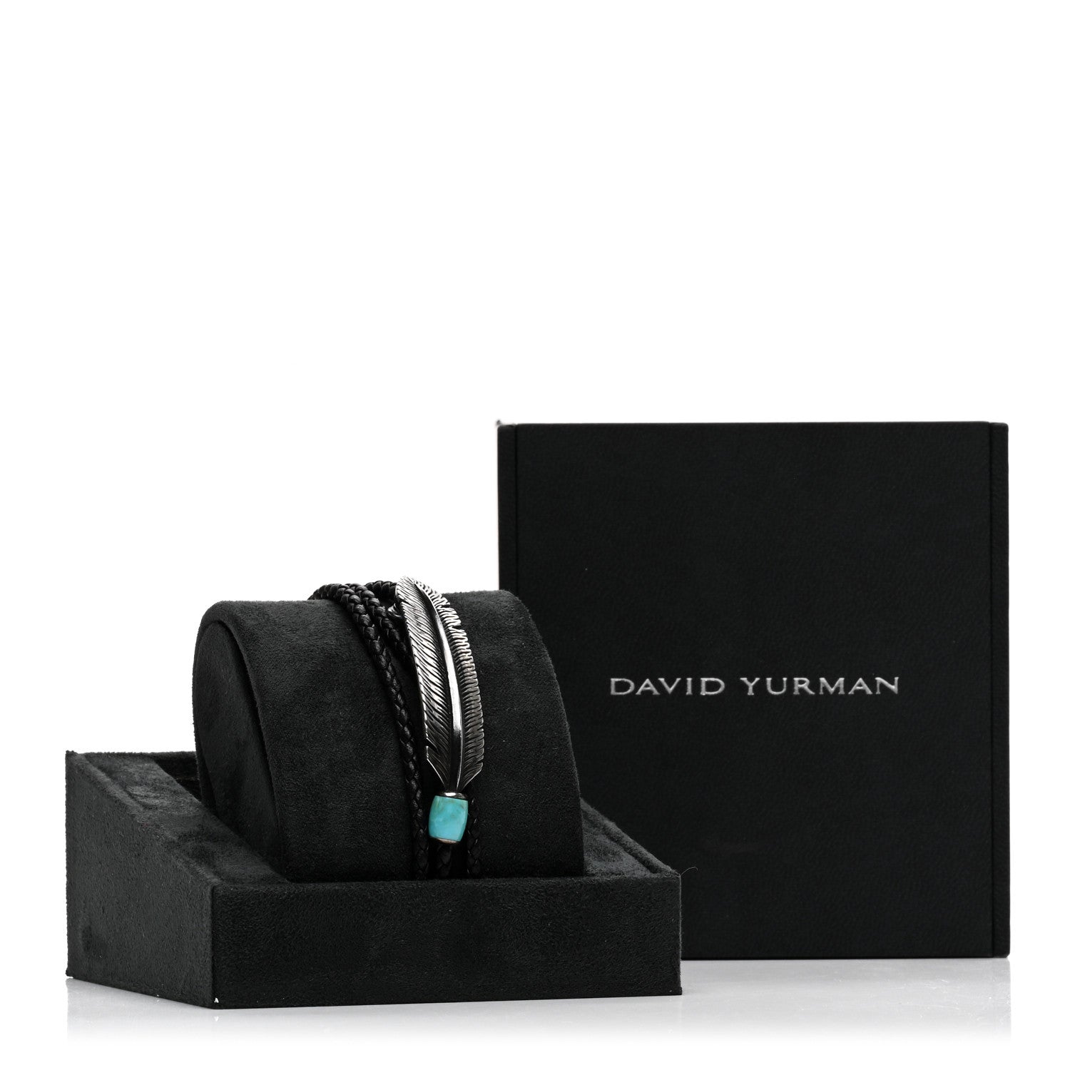 David Yurman Sterling Silver Leather Turquoise Southwest Feather Triple Wrap Bracelet 4 of 4