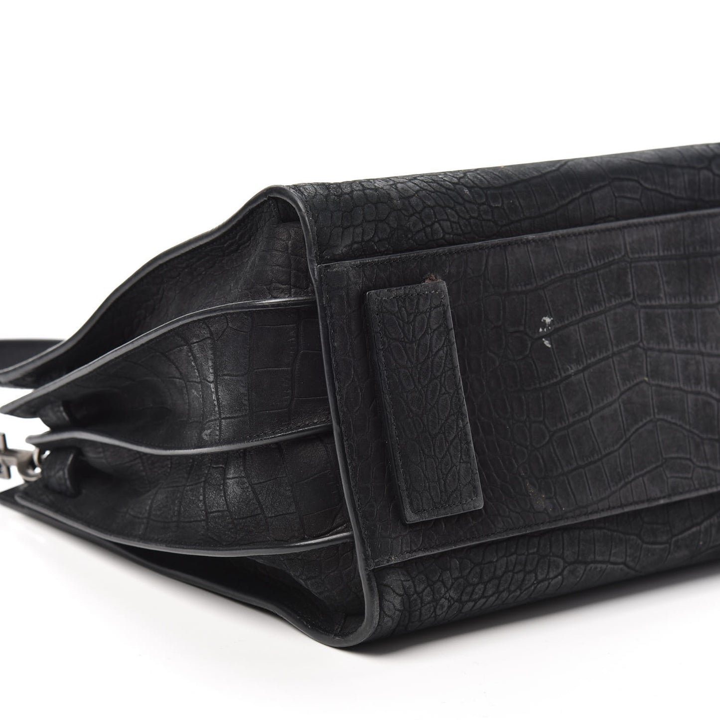 Crocodile Embossed Suede Small Supple Sac De Jour Black