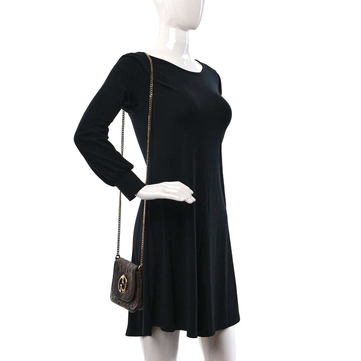 Ostrich Small 1973 Chain Shoulder Bag Dark Brown