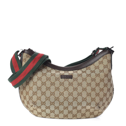 Gucci Monogram Web Medium Half Moon Hobo Dark Brown 1 of 10