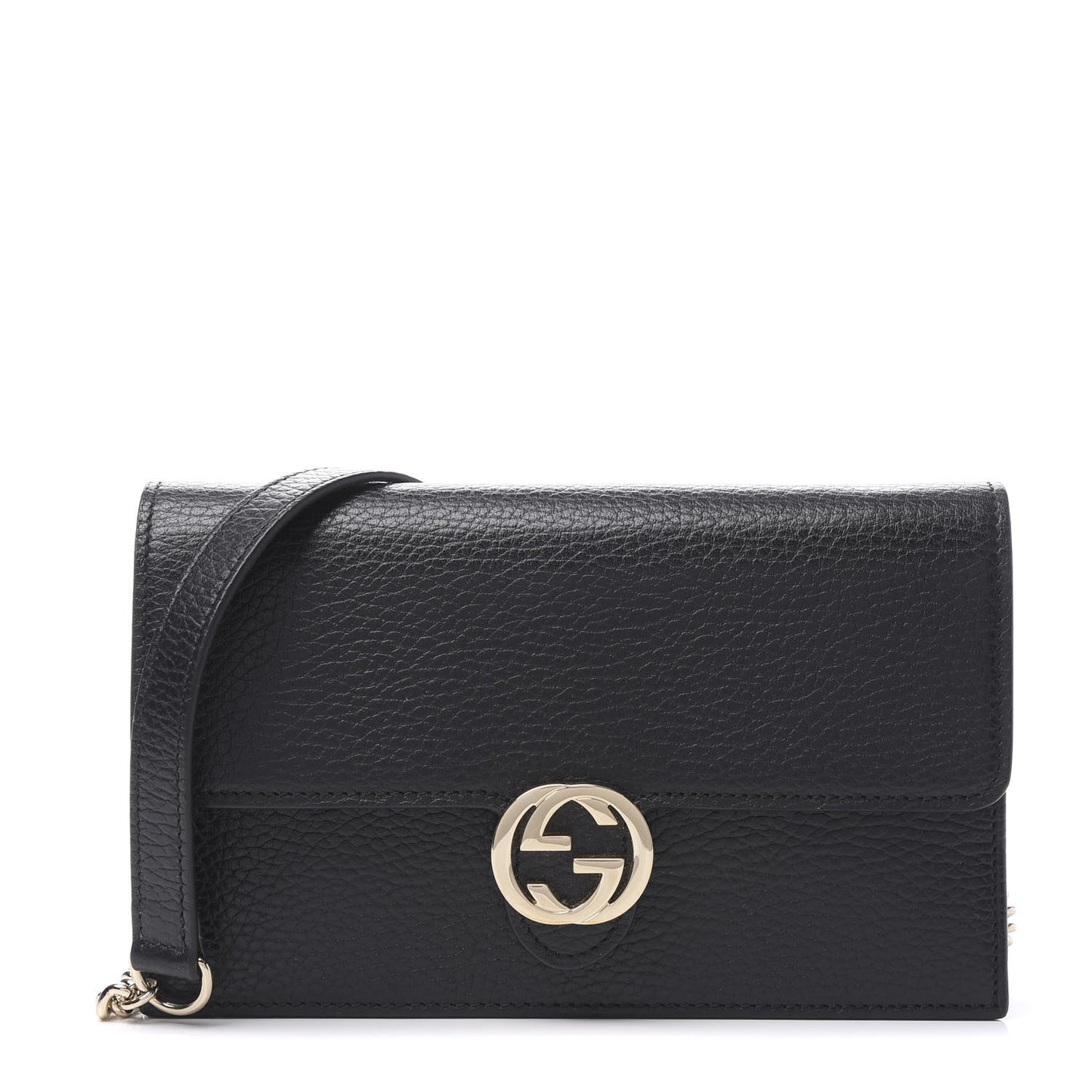 Dollar Calfskin Interlocking G Chain Wallet Black