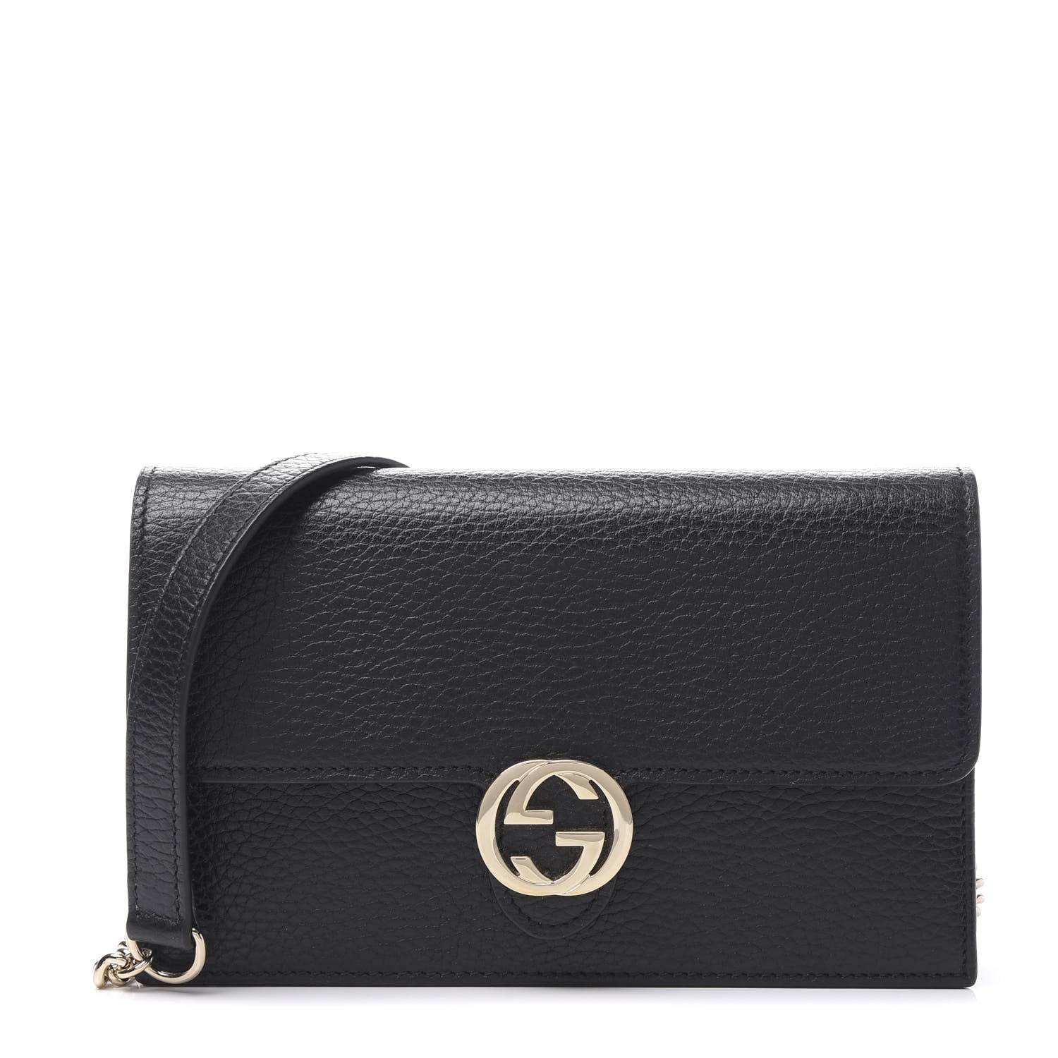 Gucci Dollar Calfskin Interlocking G Chain Wallet Black 1 of 9