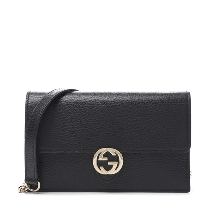 Gucci Dollar Calfskin Interlocking G Chain Wallet Black 1 of 9