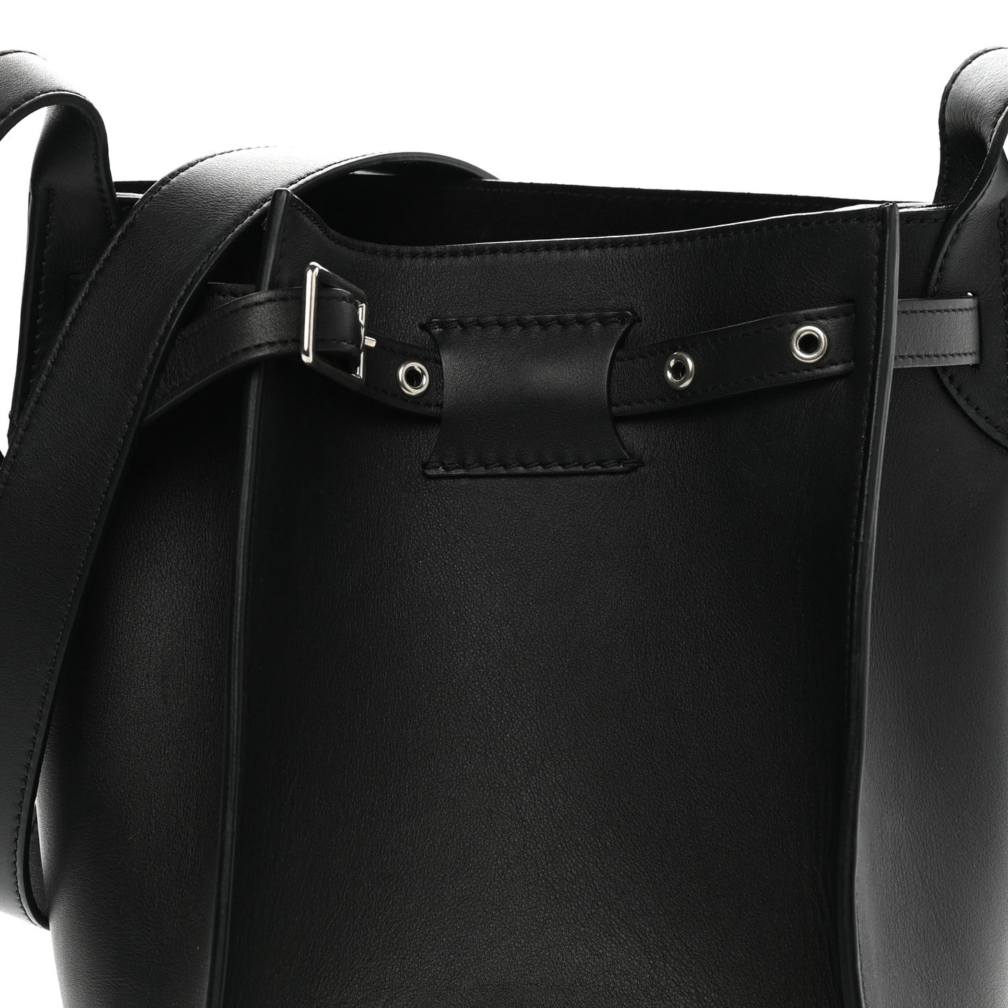 Smooth Calfskin Long Strap Big Bag Bucket Black