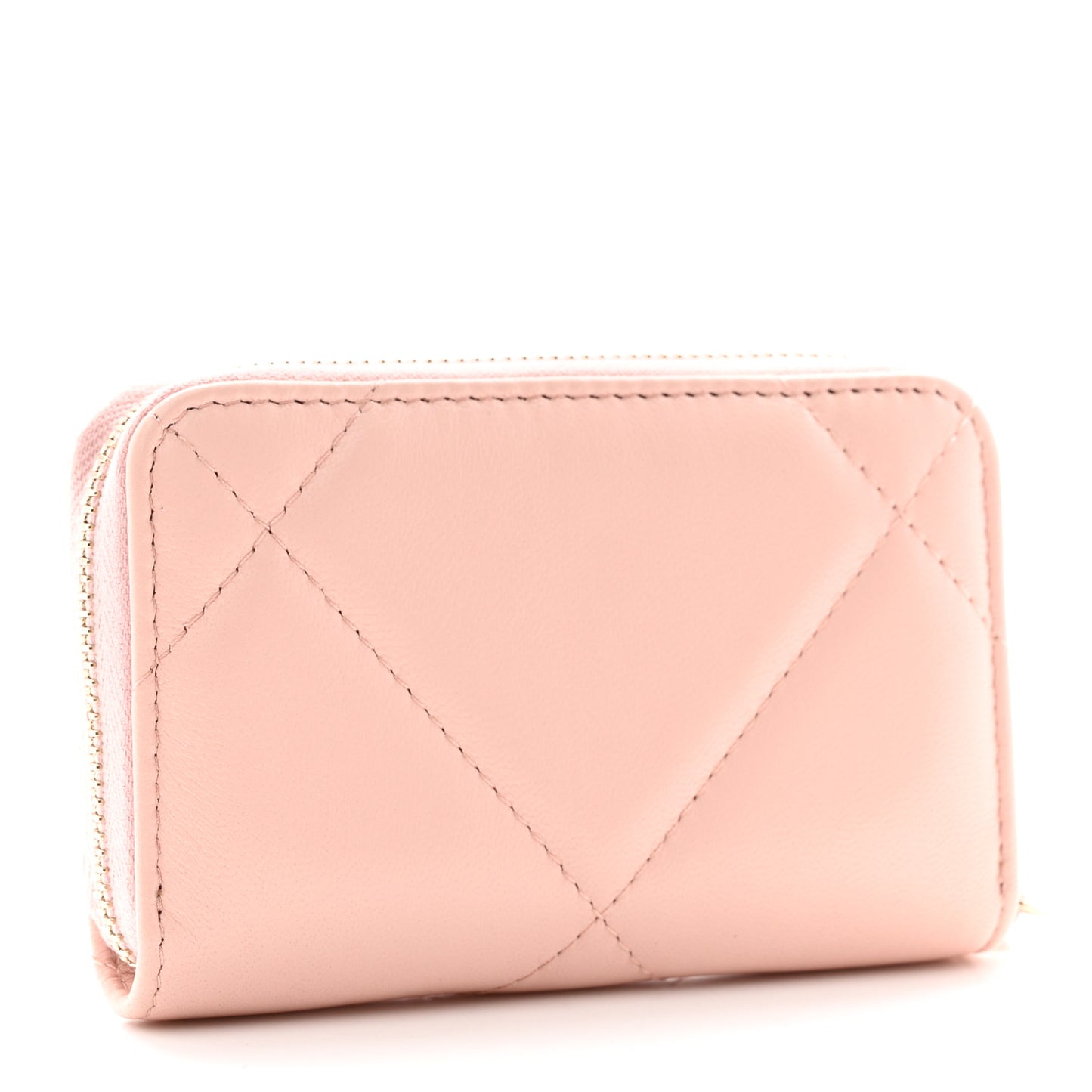 Lambskin Quilted 19 Zip Around Coin Purse Wallet Light Pink