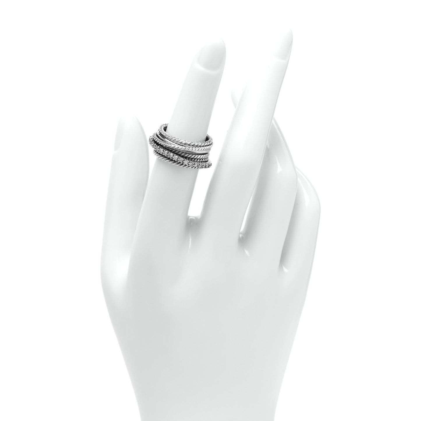 Sterling Silver 14K White Gold Diamond 11mm Wide Crossover Cable Ring 52 6