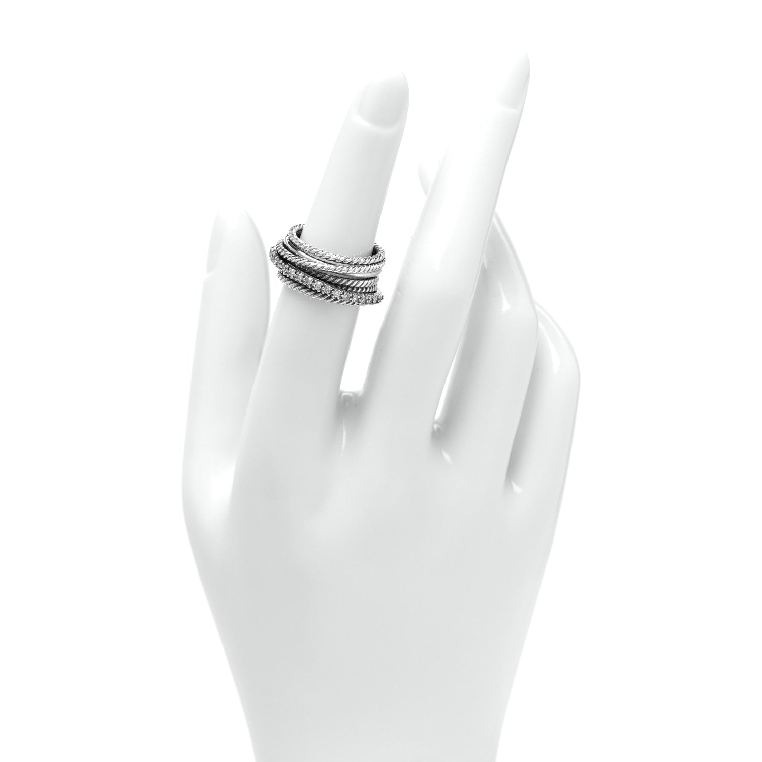 David Yurman Sterling Silver 14K White Gold Diamond 11mm Wide Crossover Cable Ring 52 6 2 of 4