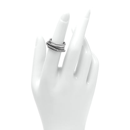 David Yurman Sterling Silver 14K White Gold Diamond 11mm Wide Crossover Cable Ring 52 6 2 of 4