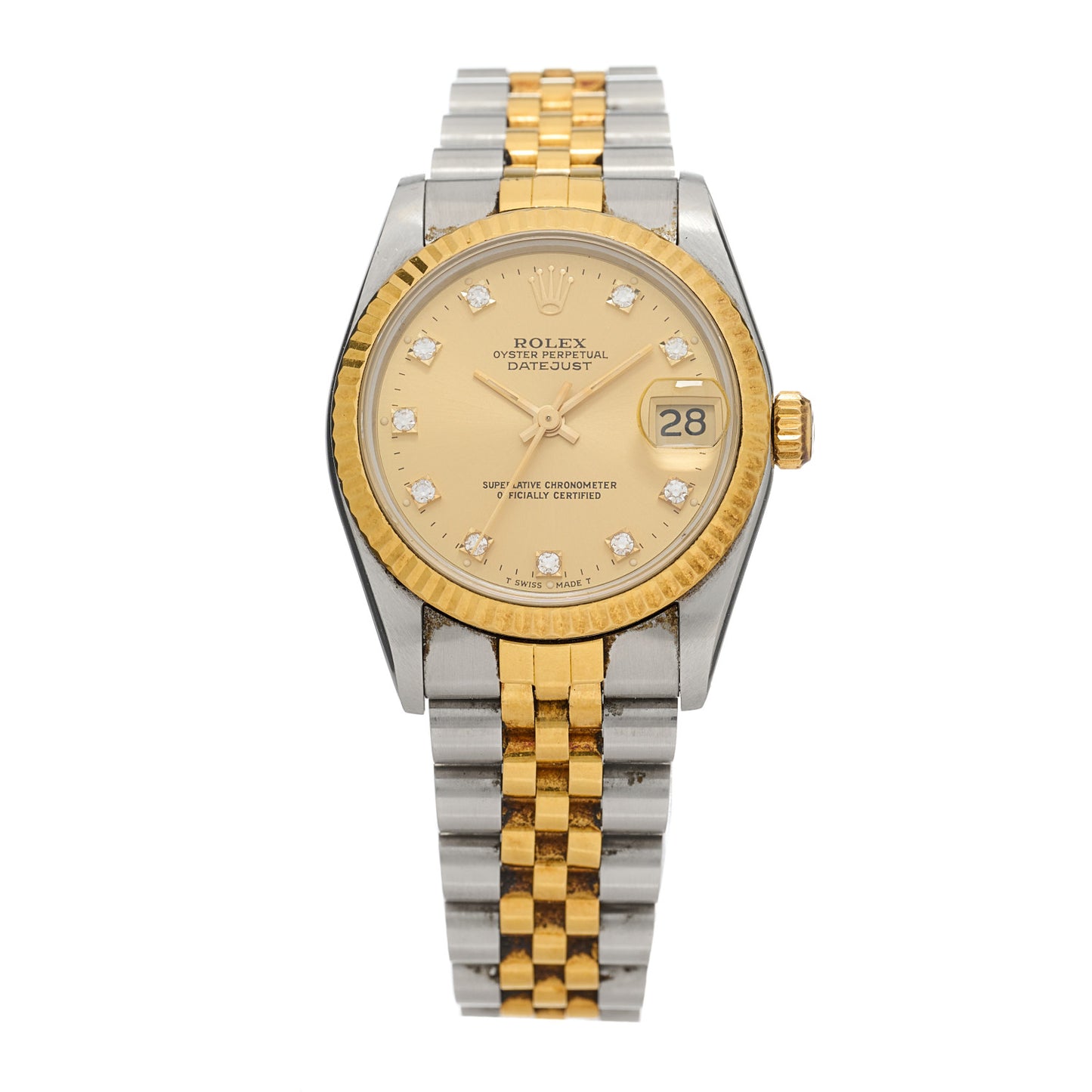 Stainless Steel 18K Yellow Gold Diamond 31mm Oyster Perpetual Datejust Watch Champagne 68273
