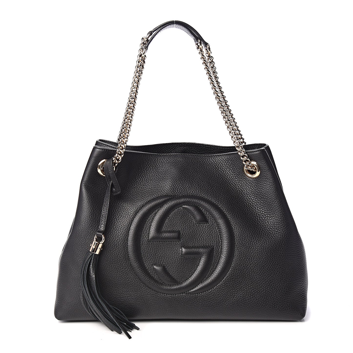 Pebbled Calfskin Medium Soho Chain Shoulder Bag Black