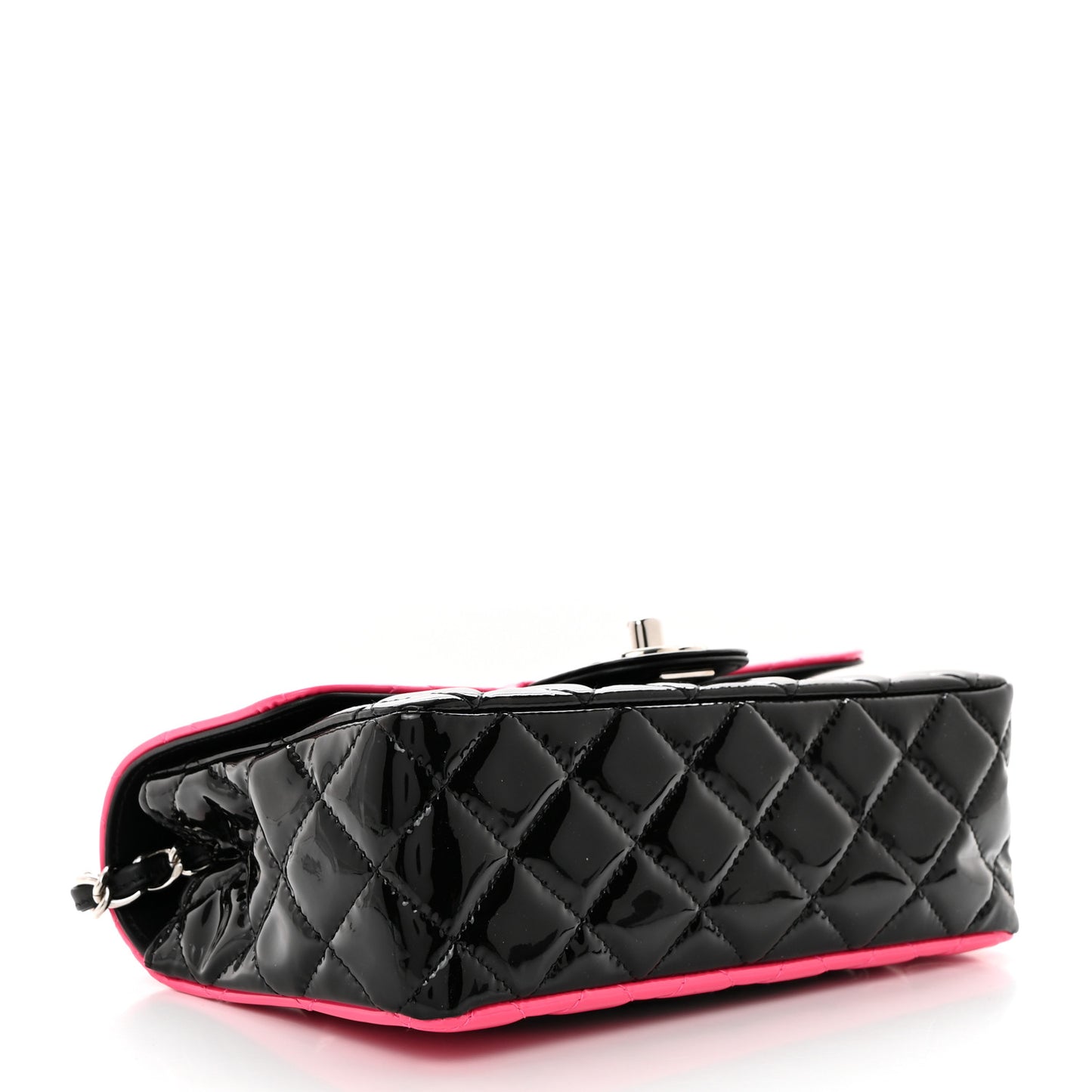 Patent Calfskin Quilted Bi-Color Mini Rectangular Flap Pink Black