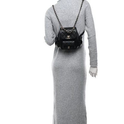 Chanel Shiny Caviar Quilted Small Pockets Drawstring Backpack Black 3 of 10