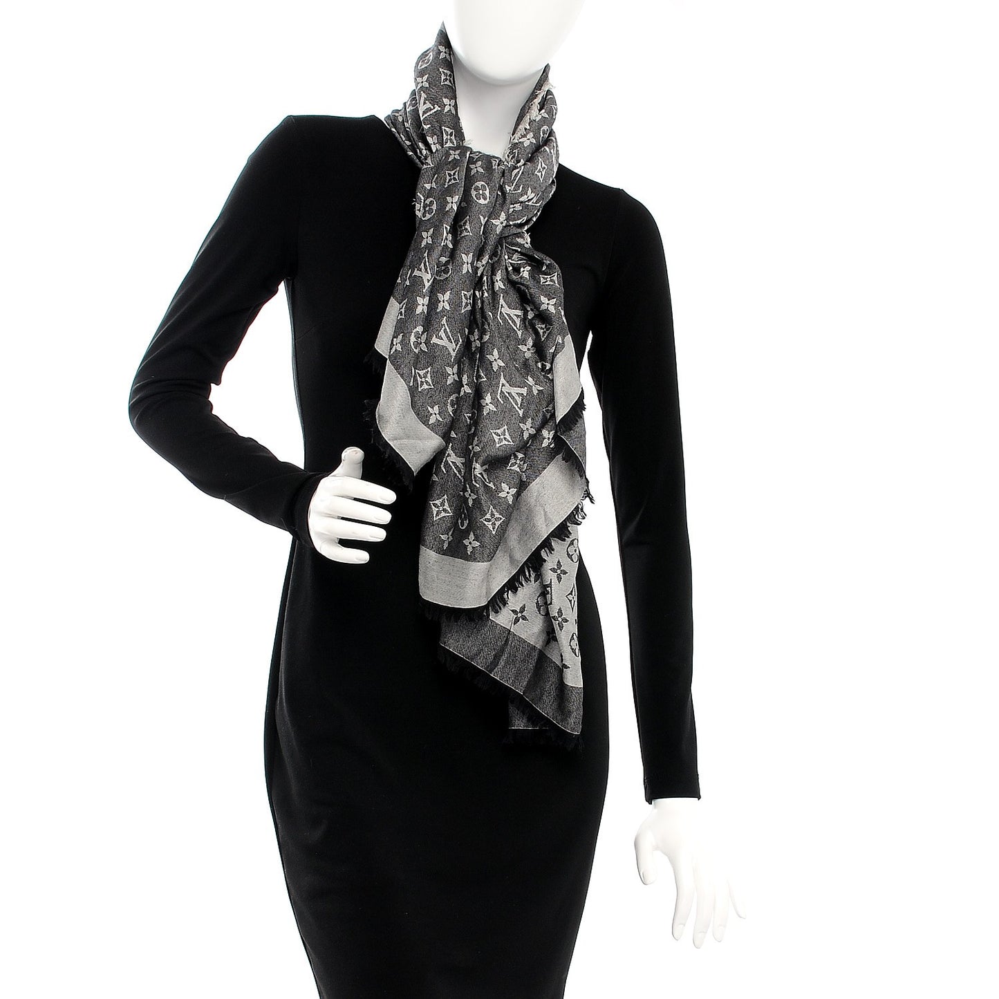 Silk Wool Monogram Denim Shawl Black
