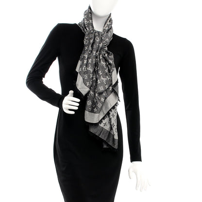Louis Vuitton Silk Wool Monogram Denim Shawl Black 2 of 4
