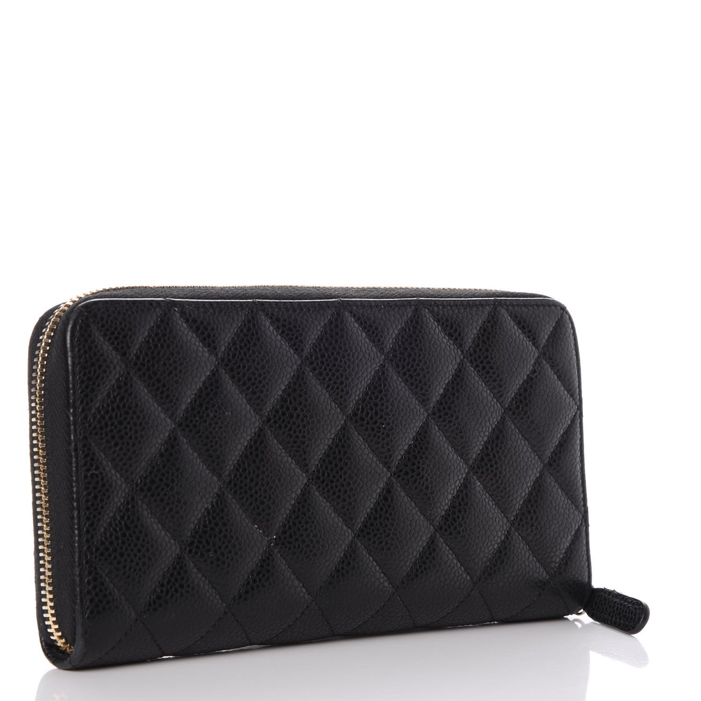 Caviar Quilted Large Gusset Zip Around Wallet Black