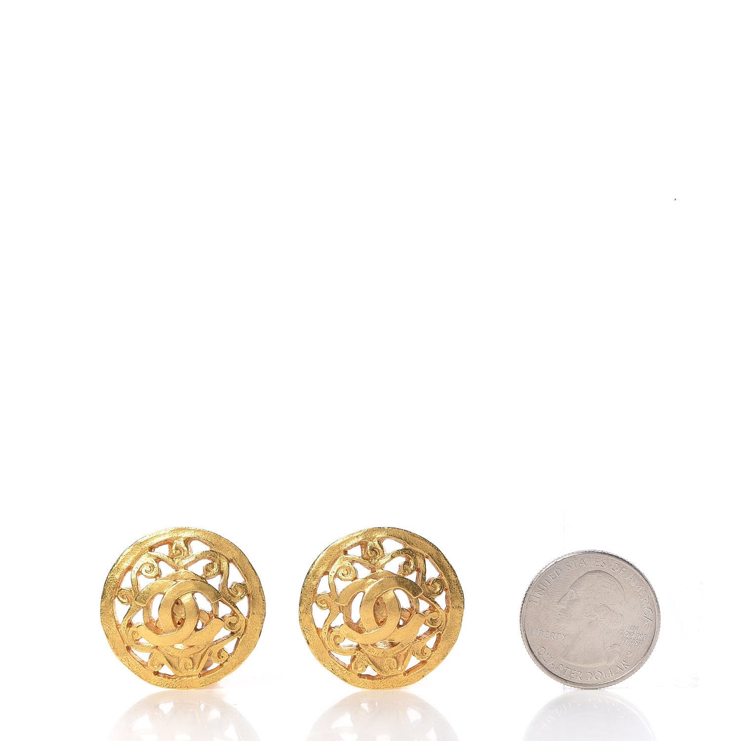 Round CC Clip On Earrings Gold