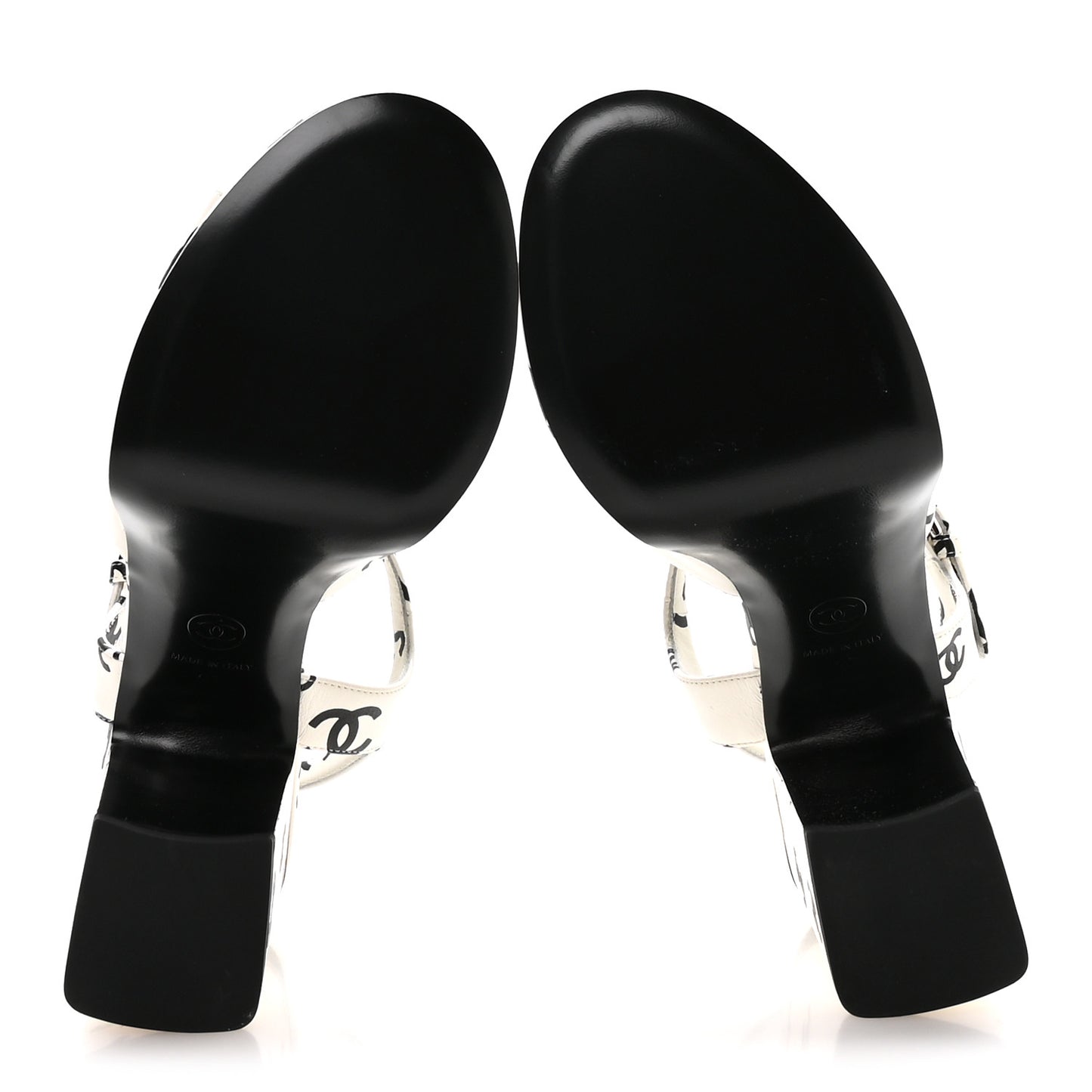 Printed Lambskin CC Platform Sandals 37 White Black