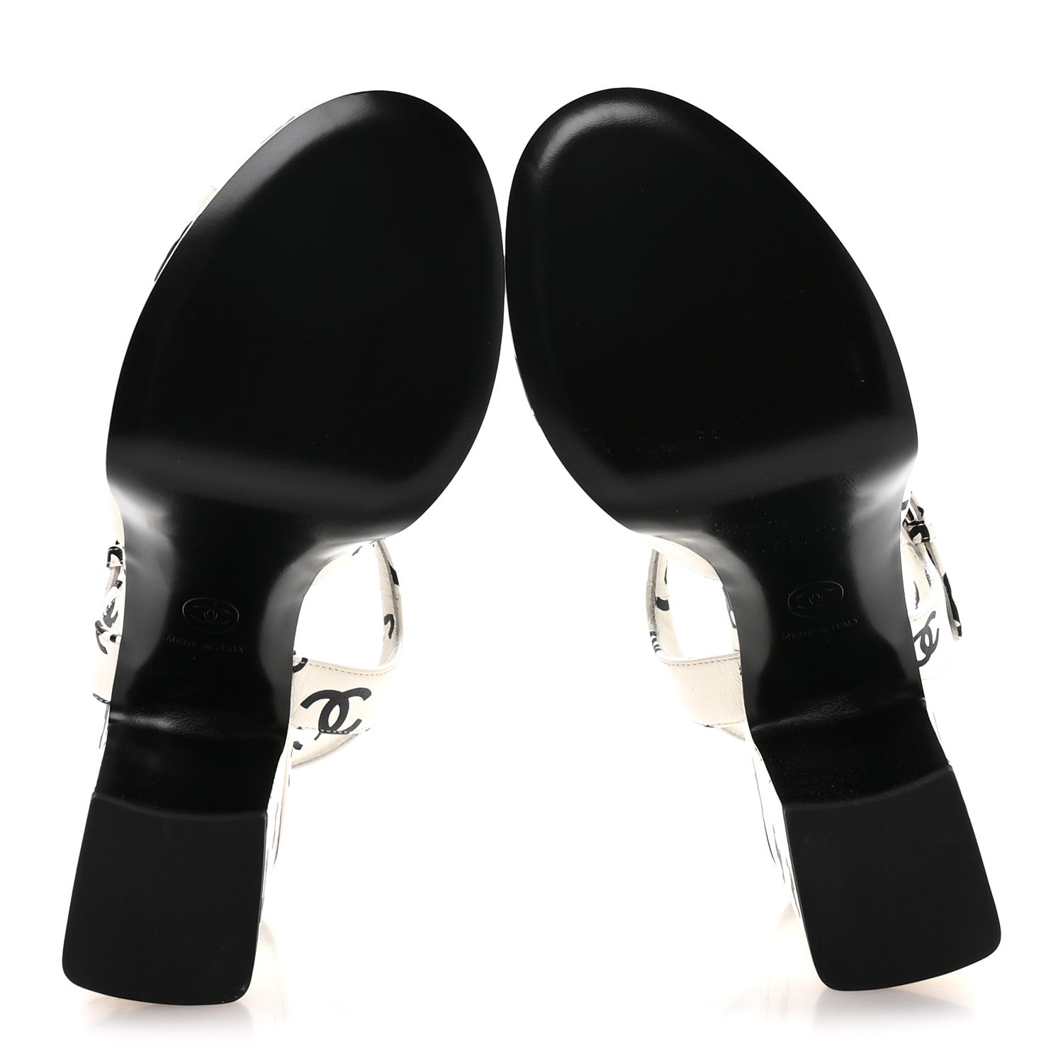 Chanel Printed Lambskin CC Platform Sandals 37 White Black 6 of 9