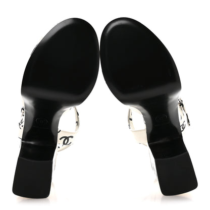 Chanel Printed Lambskin CC Platform Sandals 37 White Black 6 of 9
