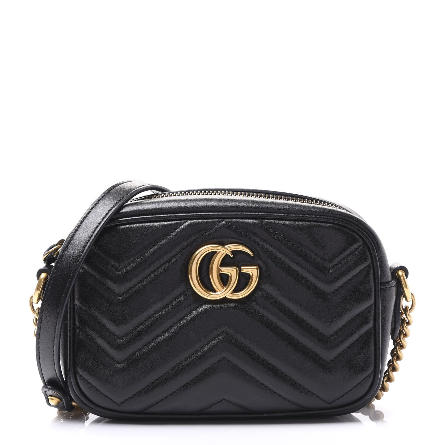 Calfskin Matelasse Mini GG Marmont Chain Shoulder Bag Black