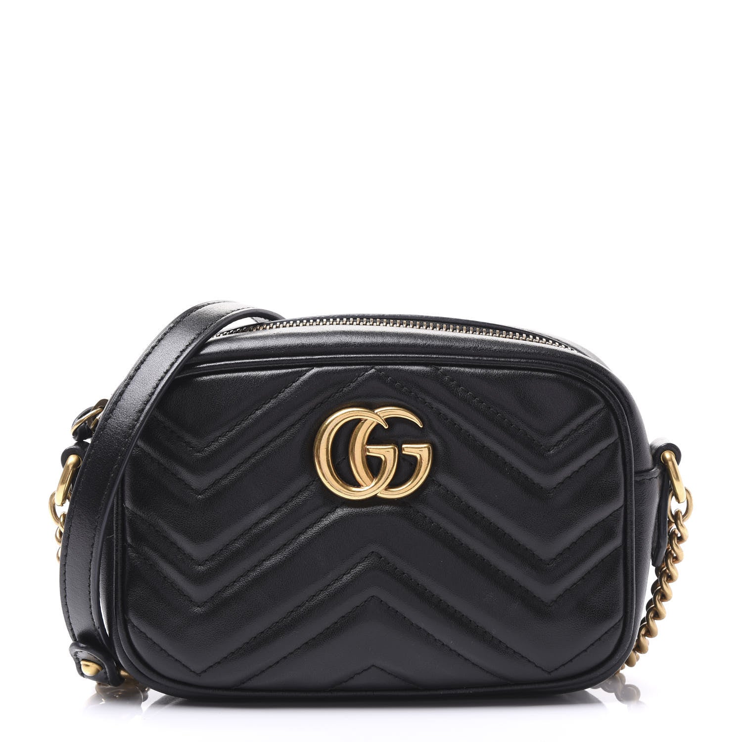 Gucci Calfskin Matelasse Mini GG Marmont Chain Shoulder Bag Black 1 of 13