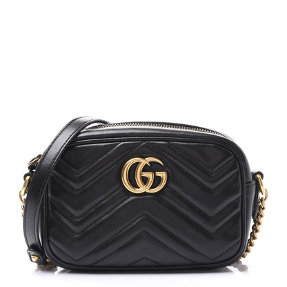 Gucci Calfskin Matelasse Mini GG Marmont Chain Shoulder Bag Black 1 of 13