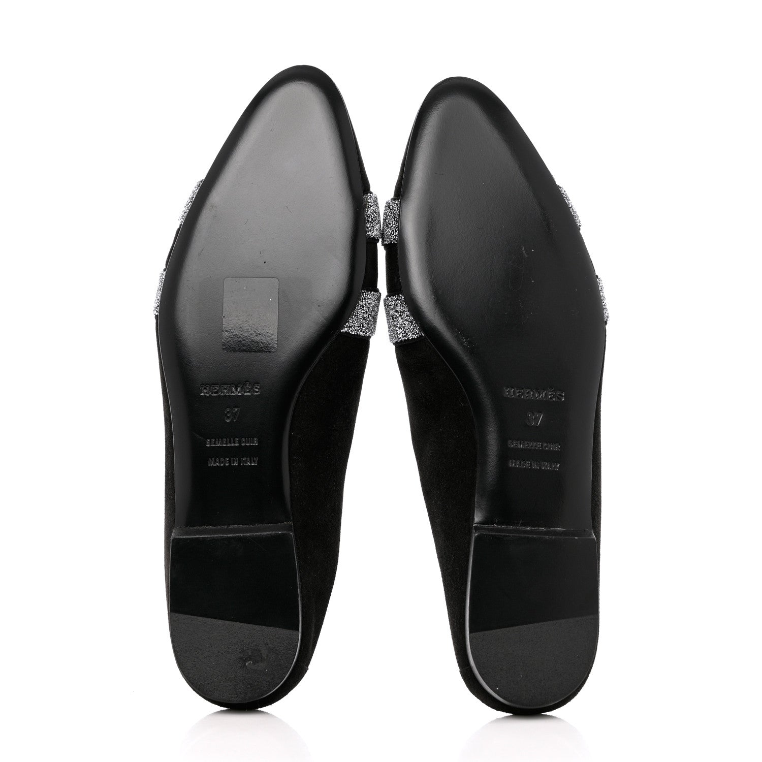 Hermes Satin Suede Goatskin Crystal Roxane Mules 37 Black 5 of 9