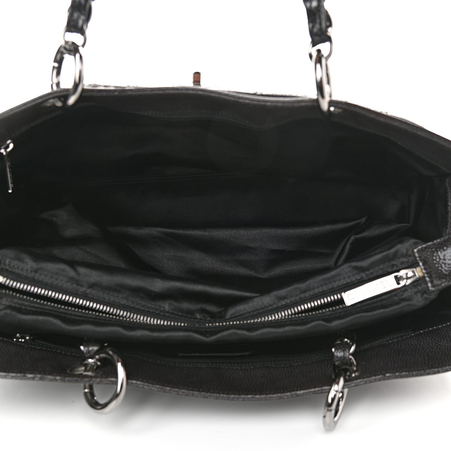 Glazed Caviar Quilted Diamond Shine Small Tote Black