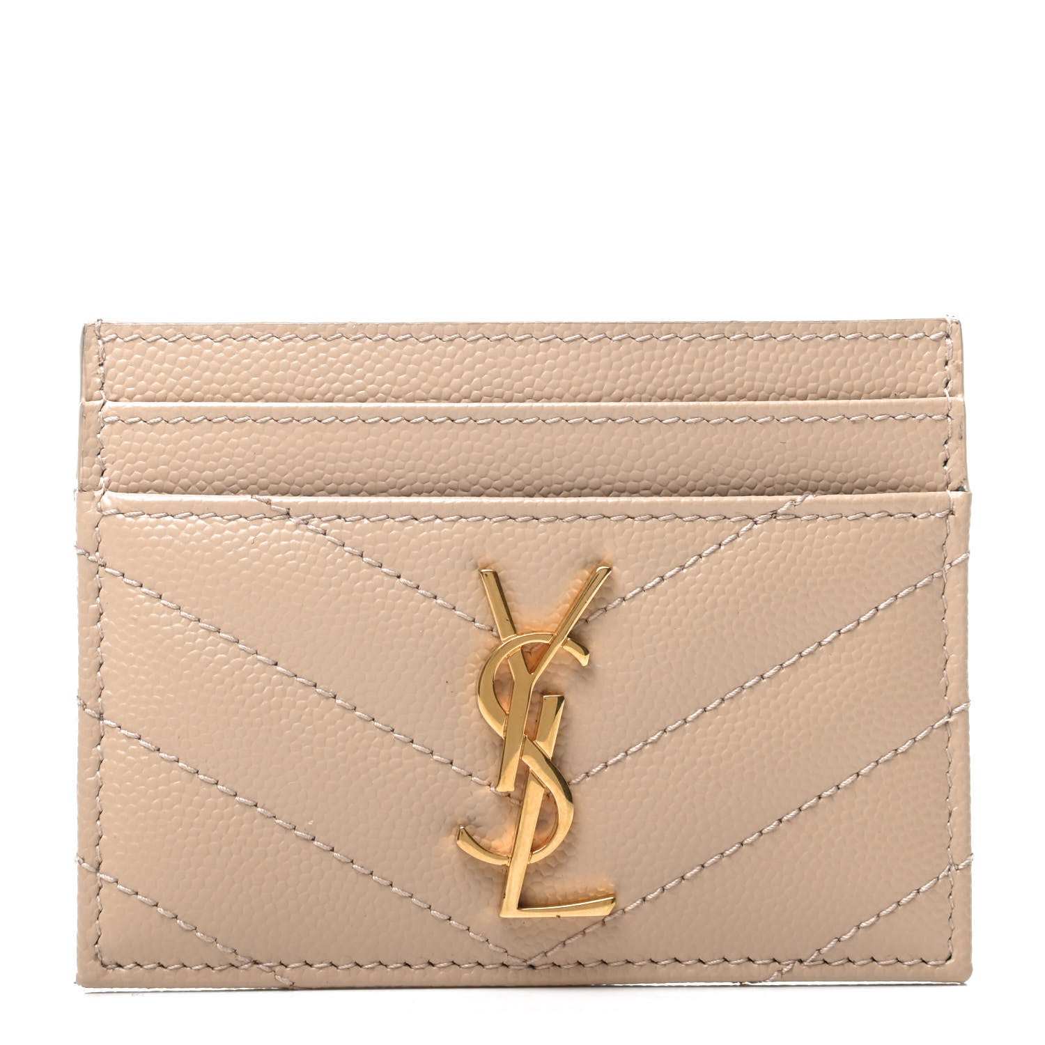 Saint Laurent Grain De Poudre Matelasse Chevron Monogram Credit Card Case Cork 1 of 7
