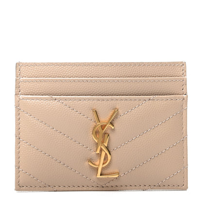 Saint Laurent Grain De Poudre Matelasse Chevron Monogram Credit Card Case Cork 1 of 7