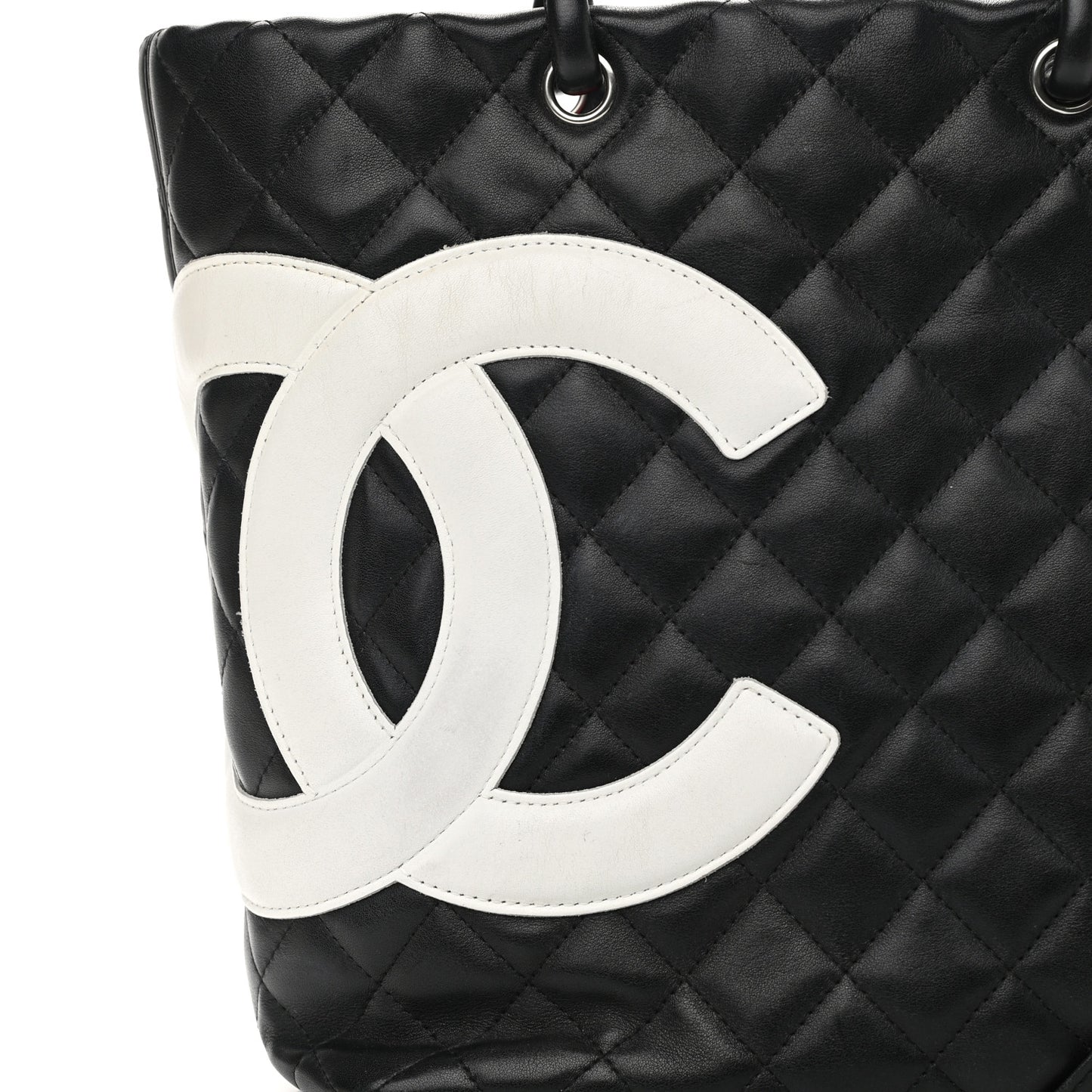 Calfskin Quilted Medium Cambon Tote Black White
