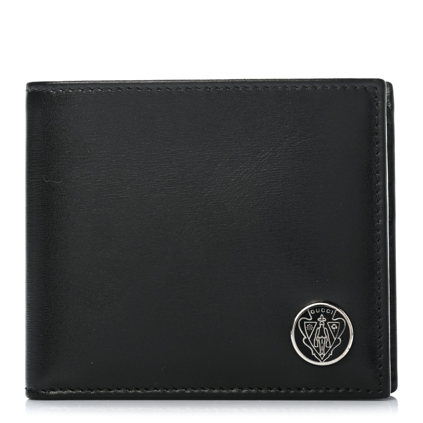 Calfskin Crest Bi-Fold Wallet Black