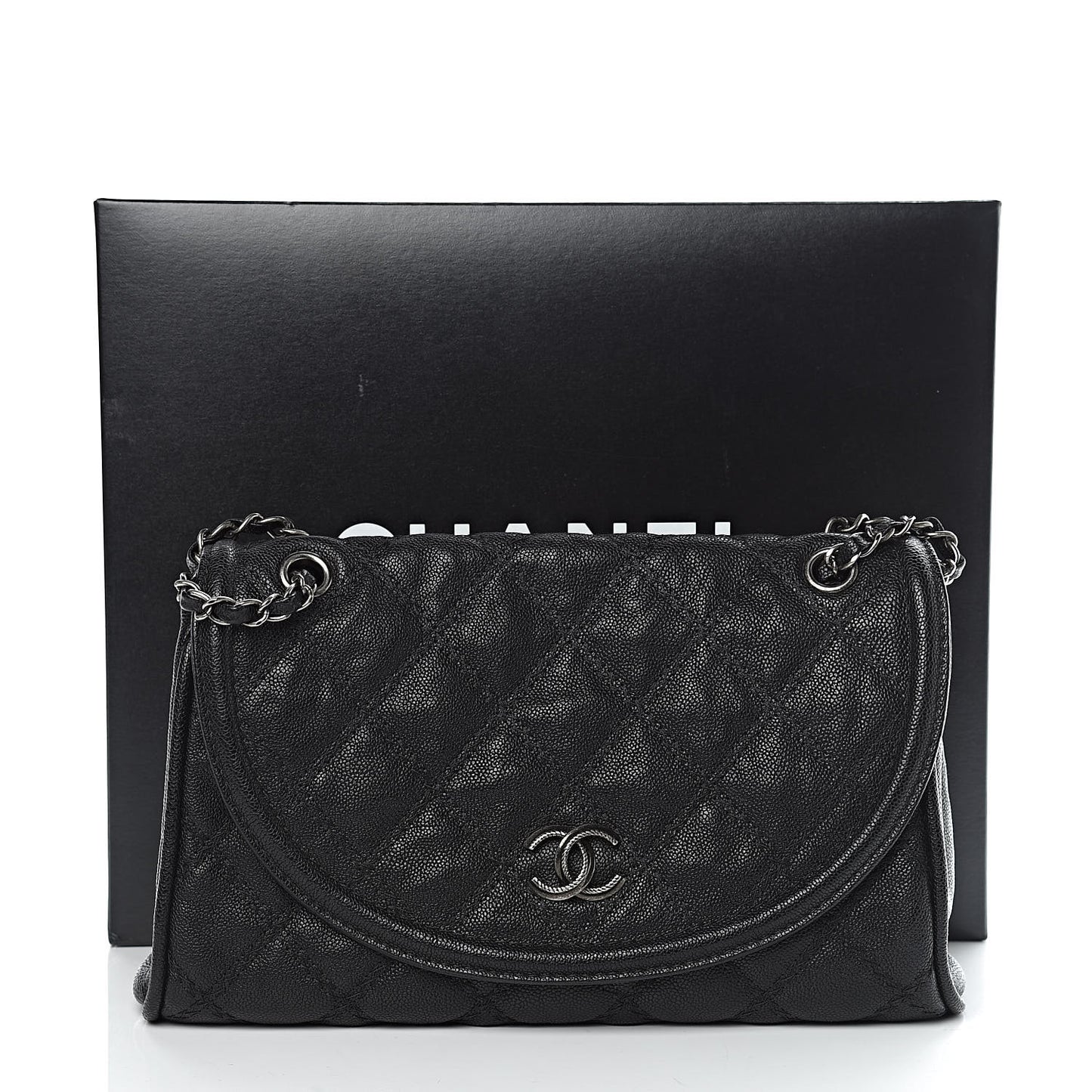 Caviar Double Stitch Medium Flap Black