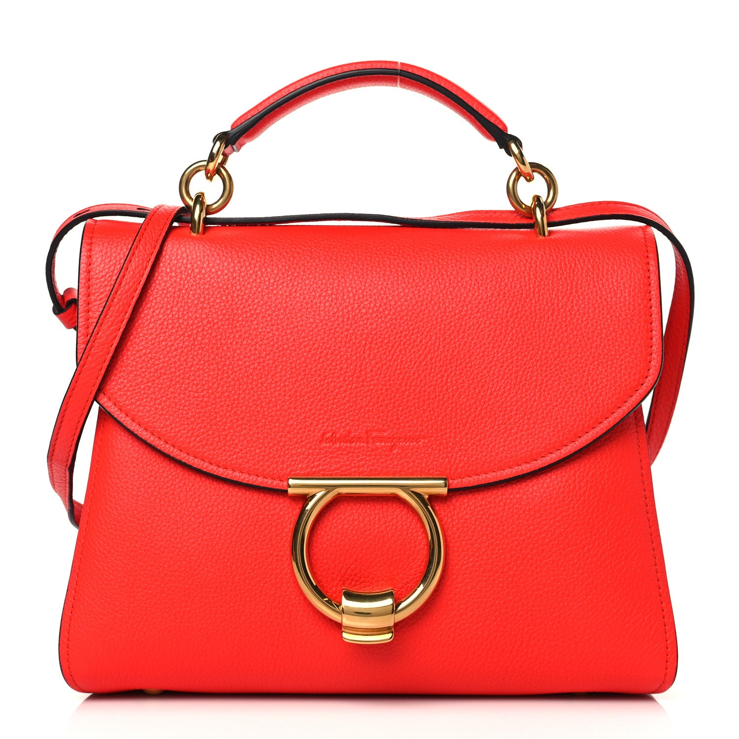 Salvatore Ferragamo Calfskin Small Margot Top Handle Satchel Candy Apple Red 1 of 9