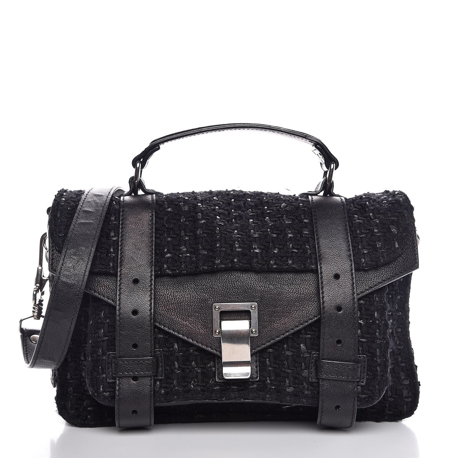 Proenza Schouler Lorma Tweed Lambskin Tiny PS1 Satchel Black 1 of 8